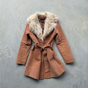 Vintage fur suede trench coat